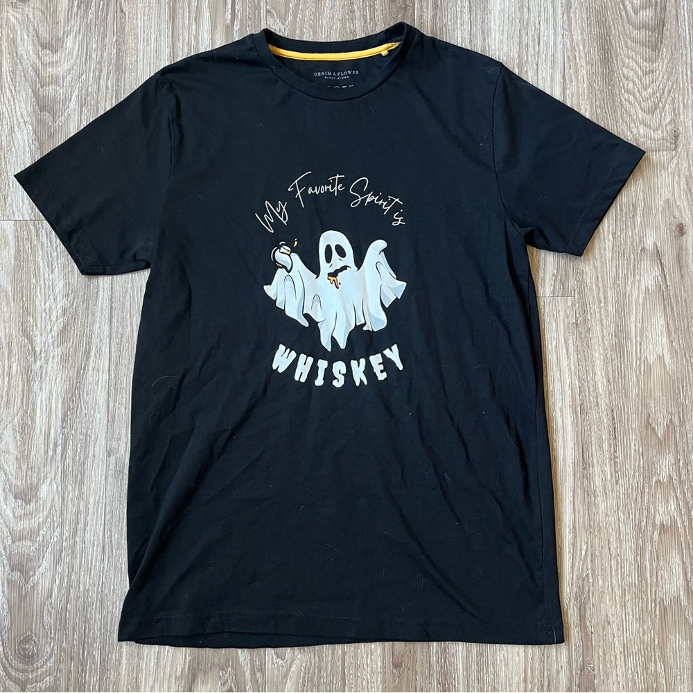 “My Favorite Spirit is Whiskey” Men’s Ghost Black T-Shirt Medium